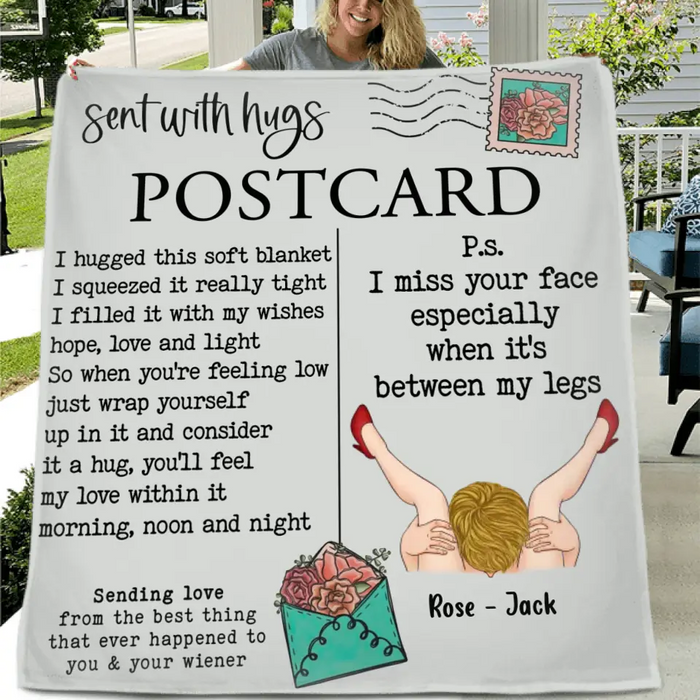 Personalized Couple Quilt/Fleece Throw Blanket/Pillow Cover - Gift Idea For Couple/Him/Her/Valentine's Day - Sent With Hugs Postcard