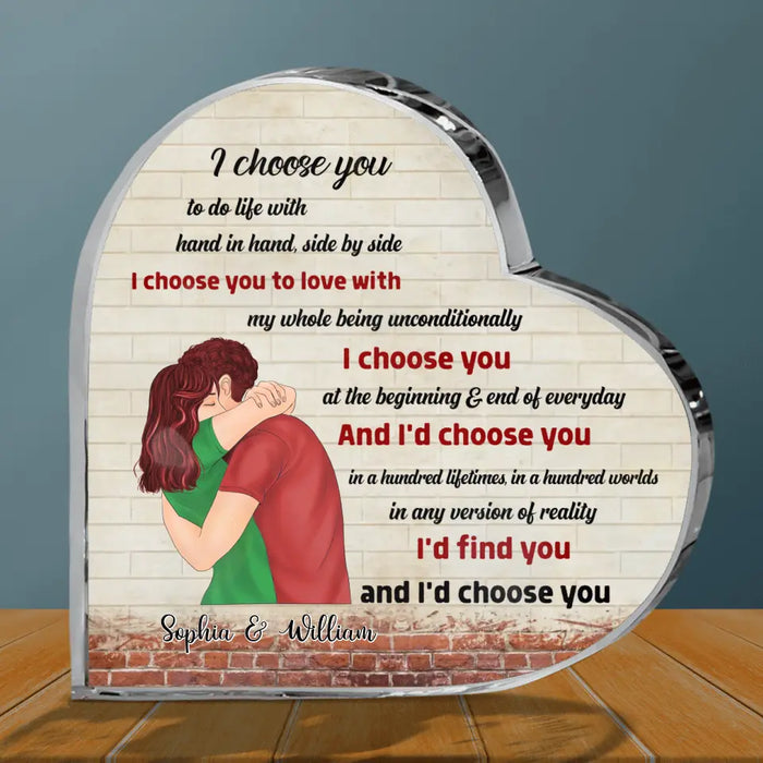 Personalized Couple Crystal Heart - Gift Idea For Couple/Him/Her/Valentines's Day - I Choose You To Do Life With Hand In Hand