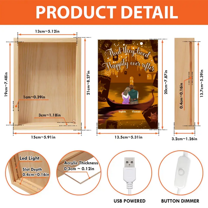 Personalized Couple In Cartoon Frame Light Box - Anniversary/Valentine/Christmas Gift Idea For Couple - And They Lived Happily Ever After