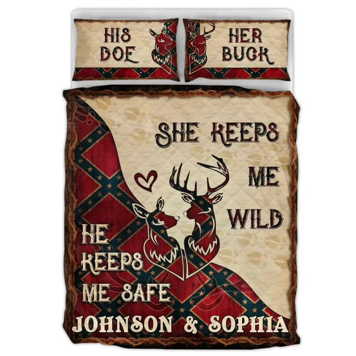 Personalized Couple Quilt Bed Sets - Gift Idea For Couple/Husband/Wife/Valentine's Day - He Keeps Me Safe