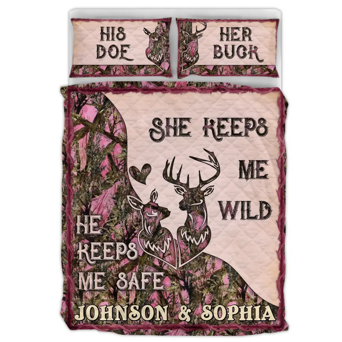 Personalized Couple Quilt Bed Sets - Gift Idea For Couple/Husband/Wife/Valentine's Day - She Keeps Me Wild