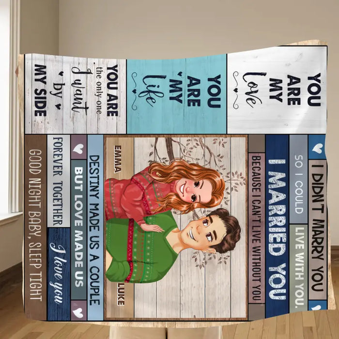 Personalized Couple Husband And Wife Fleece Throw Blanket/Quilt - Gift Idea For Couple/Him/Her/Valentine's Day - I Can't Live Without You