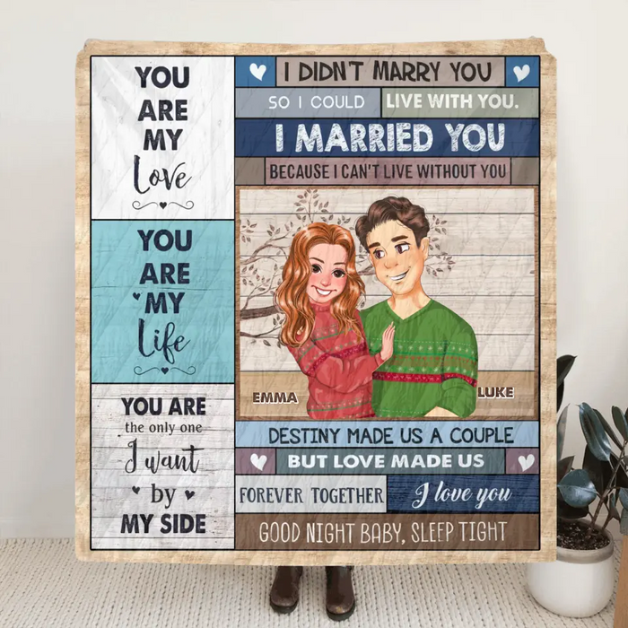 Personalized Couple Husband And Wife Fleece Throw Blanket/Quilt - Gift Idea For Couple/Him/Her/Valentine's Day - I Can't Live Without You