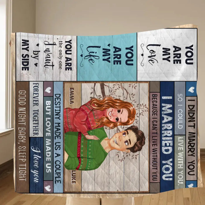 Personalized Couple Husband And Wife Fleece Throw Blanket/Quilt - Gift Idea For Couple/Him/Her/Valentine's Day - I Can't Live Without You