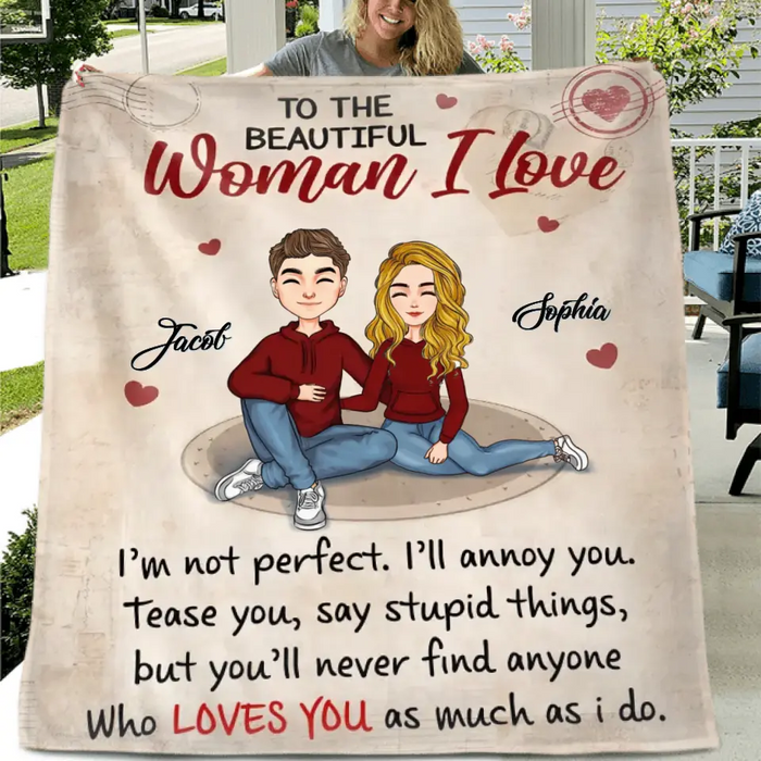 Personalized Couple Fleece Throw Blanket/Quilt Blanket - Gift Idea For Couple/Him/Her/Valentine's Day - To The Beautiful Woman I Love