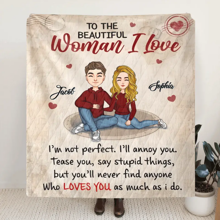 Personalized Couple Fleece Throw Blanket/Quilt Blanket - Gift Idea For Couple/Him/Her/Valentine's Day - To The Beautiful Woman I Love