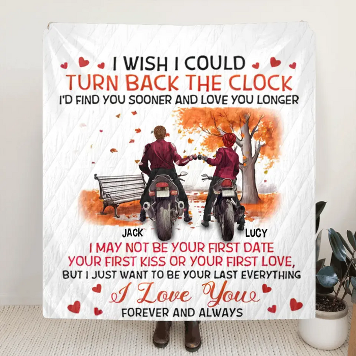 Personalized Couple Fleece Throw Blanket & Quilt - Gift Idea For Couple/ Him/ Her/ Valentine's Day - I Wish I Could Turn Back The Clock