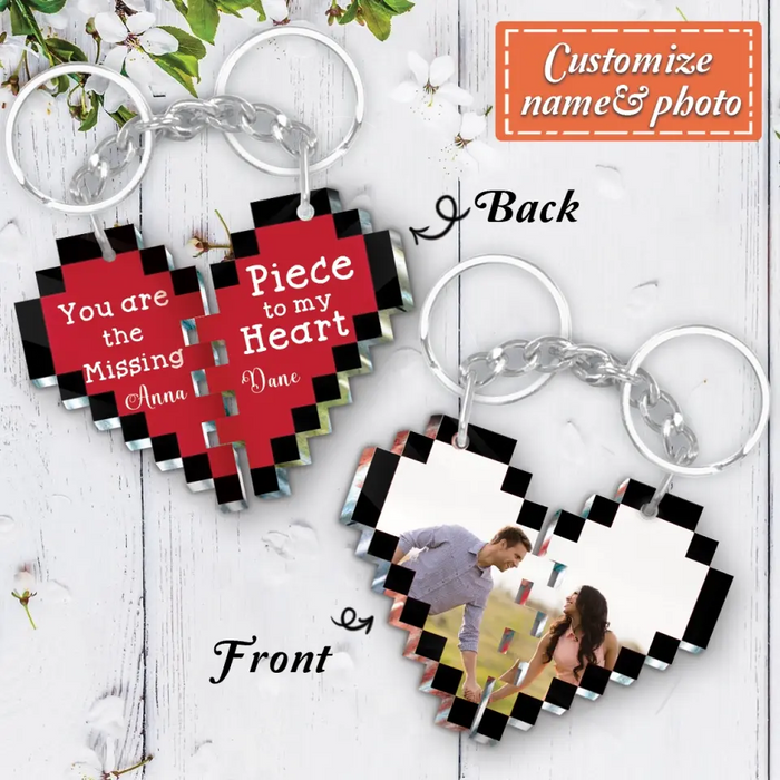 Personalized Couple Heart Acrylic Keychain - Gift Idea For Couple - Upload Photos - You Are The Missing Piece To My Heart