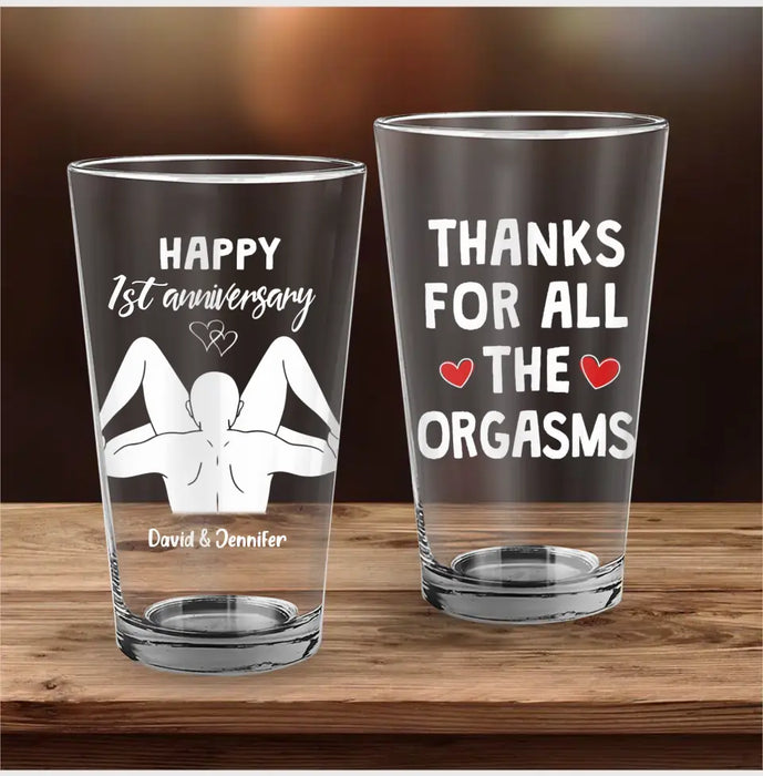 Personalized Couple Pint Glass 16oz - Gift Idea For Couple/Him/Her - Thanks For All The Orgasms