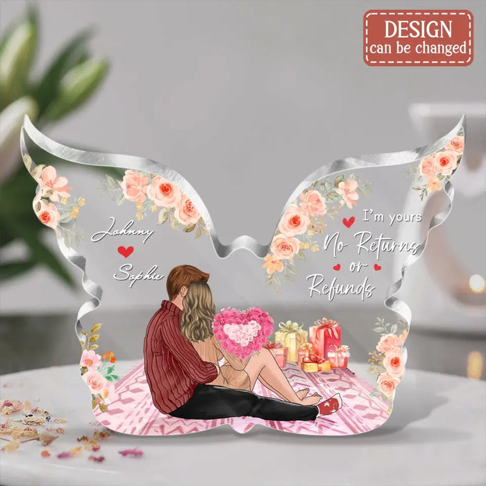 Personalized Couple Hugging Acrylic Plaque - Gift Idea For Couple/Valentine's Day - I'm Yours No Returns Or Refunds