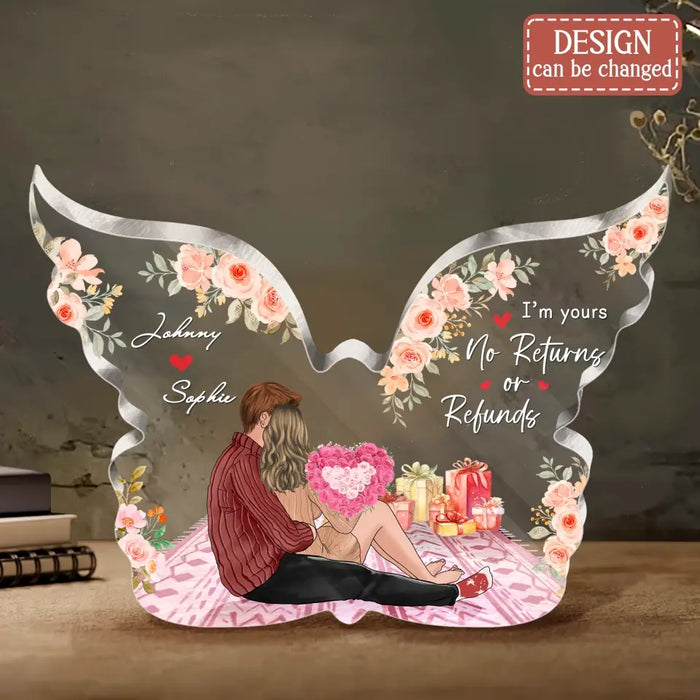 Personalized Couple Hugging Acrylic Plaque - Gift Idea For Couple/Valentine's Day - I'm Yours No Returns Or Refunds