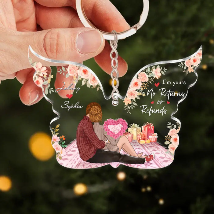 Personalized Couple Hugging Acrylic Keychain - Gift Idea For Couple/Valentine's Day - I'm Yours No Returns Or Refunds
