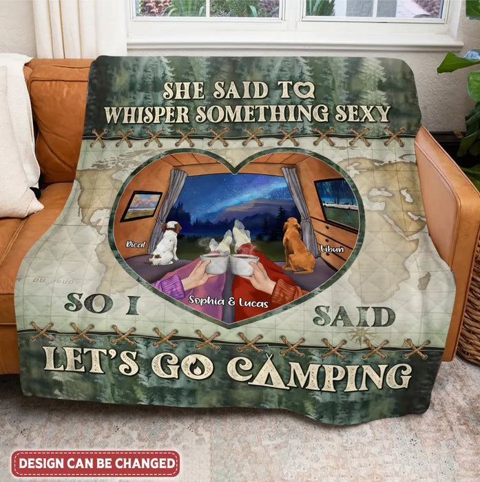 Personalized Couple Pillow Cover/Quilt/Fleece Throw Blanket - Couple With Up to 2 Pets - Gift Idea For Couple/Camping Lover - Let's Go Camping