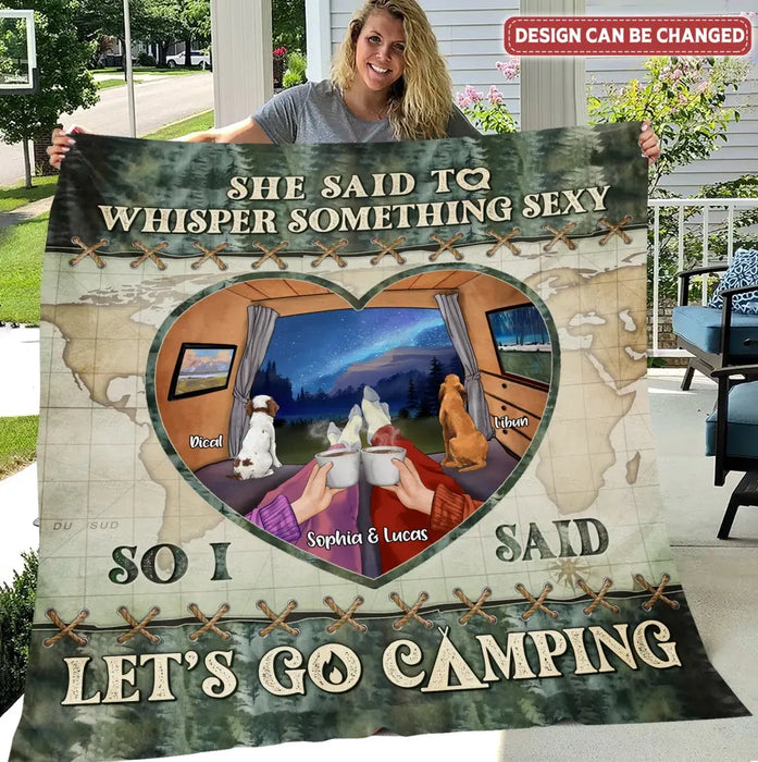 Personalized Couple Pillow Cover/Quilt/Fleece Throw Blanket - Couple With Up to 2 Pets - Gift Idea For Couple/Camping Lover - Let's Go Camping