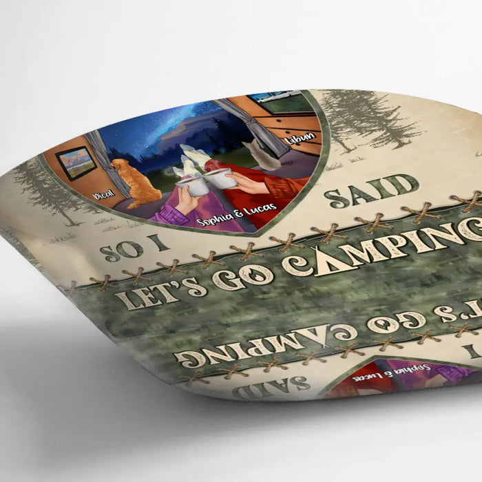 Personalized Couple Pillow Cover/Quilt/Fleece Throw Blanket - Couple With Up to 2 Pets - Gift Idea For Couple/Camping Lover - Let's Go Camping