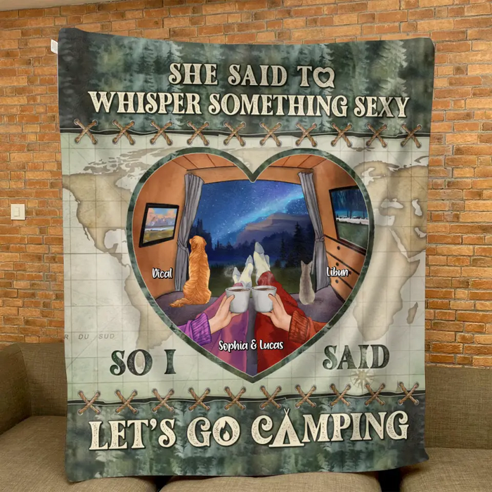 Personalized Couple Pillow Cover/Quilt/Fleece Throw Blanket - Couple With Up to 2 Pets - Gift Idea For Couple/Camping Lover - Let's Go Camping