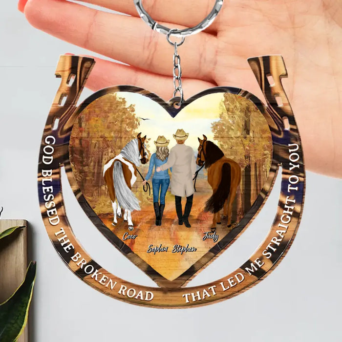 Personalized Couple Cowboy And Cowgirl Wooden Keychain - Gift Idea For Couple/Horse Lover -  God Blessed The Broken Road That Led Me Straight To You