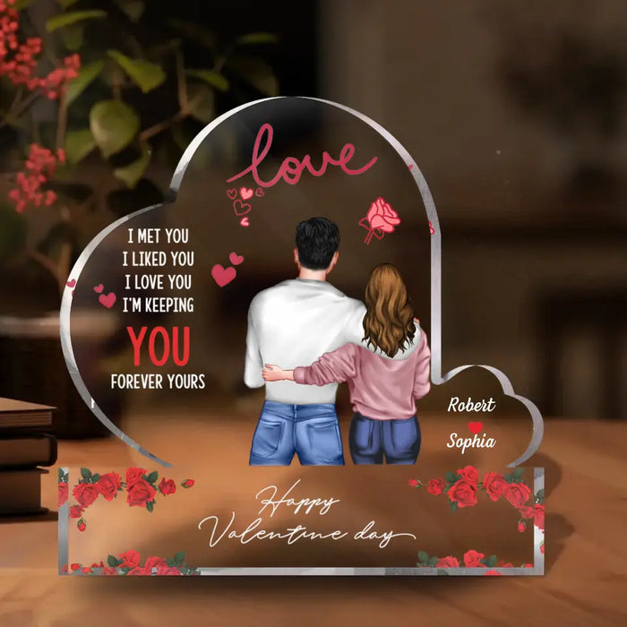 Personalized Couple Hugging Acrylic Plaque - Gift Idea For Couple/Valentine's Day - I Met You I Liked You I Love You