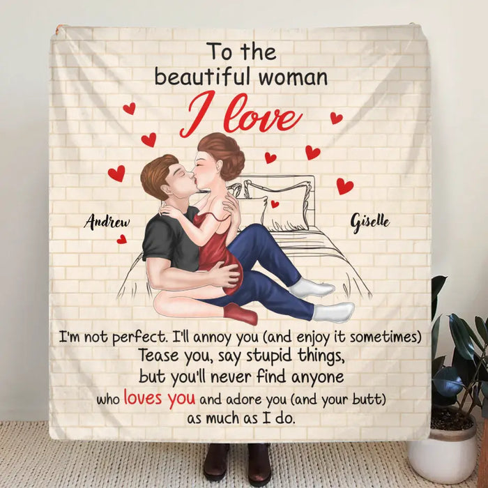 Personalized Couple Fleece Throw/Quilt Blanket - Gift Idea For Couple/Her/Valentine's Day - To The Beautiful Woman I Love