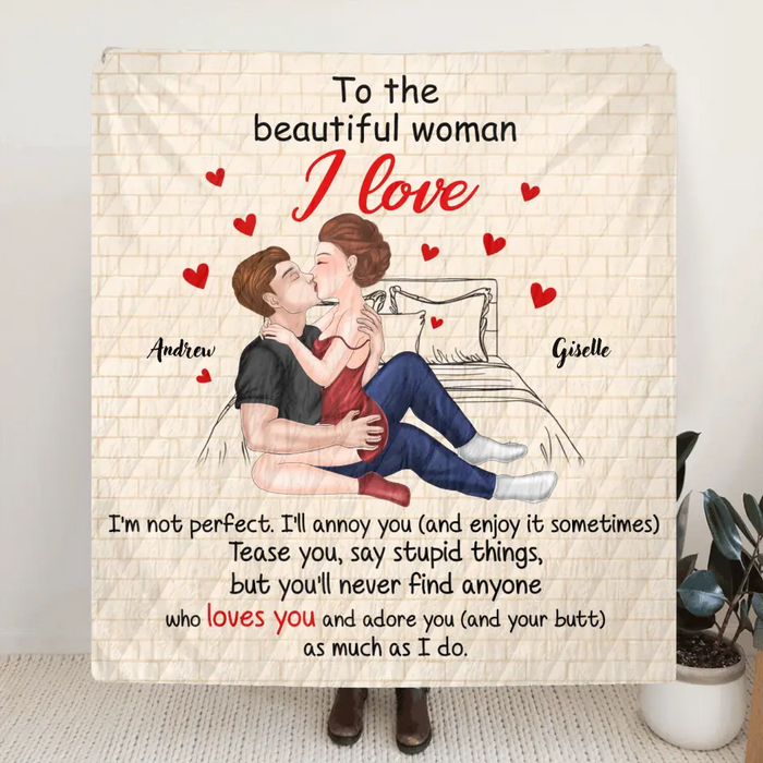 Personalized Couple Fleece Throw/Quilt Blanket - Gift Idea For Couple/Her/Valentine's Day - To The Beautiful Woman I Love