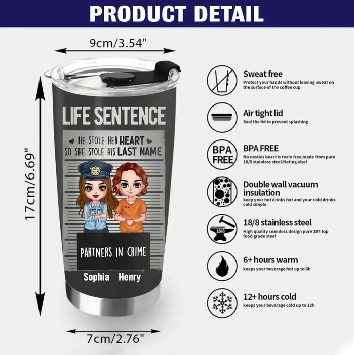Personalized Couple Partners In Crime Tumbler - Gift Idea For Couple/Him/Her - He Stole Her Heart So She Stole His Last Name