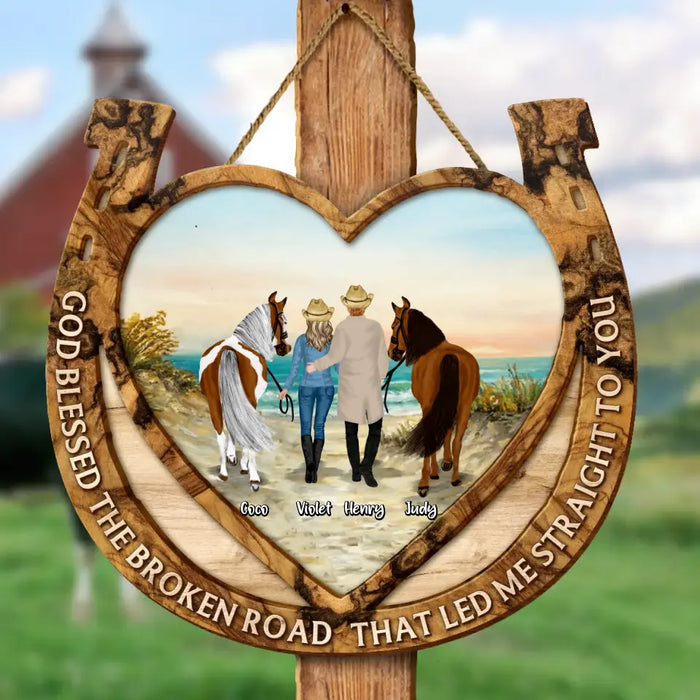 Personalized Couple Cowboy Wooden Sign - Gift Idea For Couple/Horse Lover - God Blessed The Broken Road That Led Me Straight To You