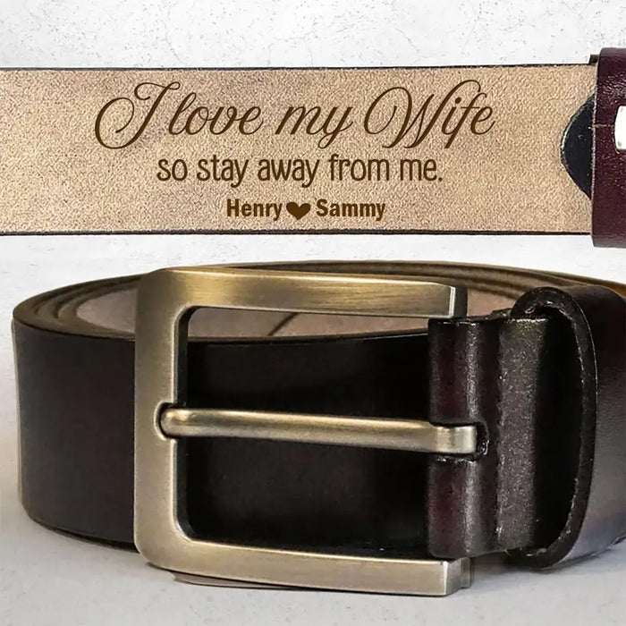 Personalized Couple Leather Belt - Gift Idea for Couple - I Love My Wife/Girlfriend