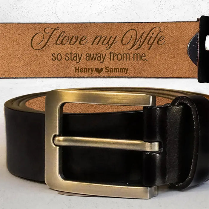 Personalized Couple Leather Belt - Gift Idea for Couple - I Love My Wife/Girlfriend
