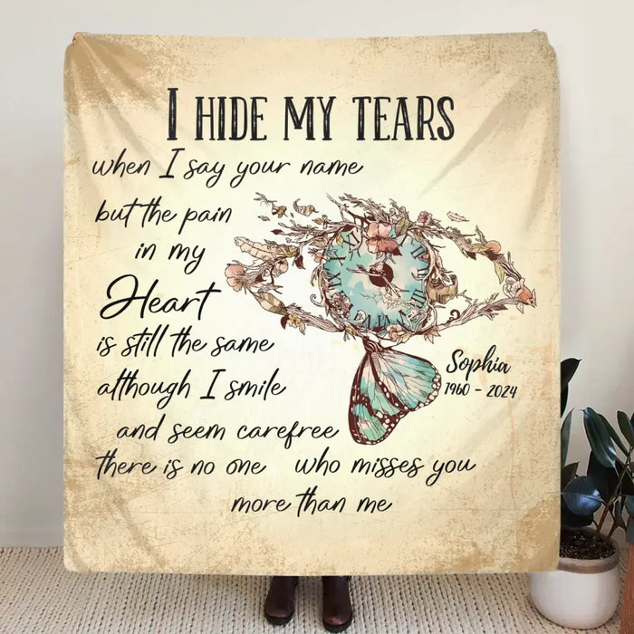 Personalized Memorial Fleece Throw Blanket/Quilt - Memorial Gift Idea For Family Member - I Hide My Tears