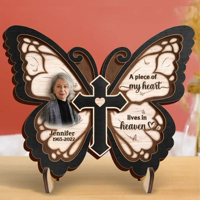 Personalized Butterfly 2 Layered Wooden Art - Upload Up to 5 People - Memorial Gift Idea For Family Member - Pieces Of My Heart Live In Heaven