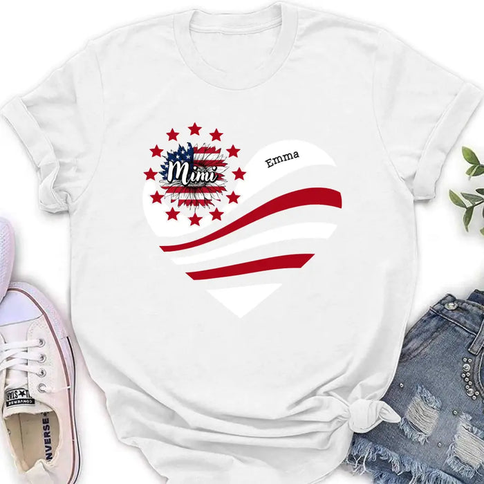 Personalized Grandma With Grandkids Sunflower American Flag T-Shirt/Hoodie - Up to 10 Kids - Gift Idea For Grandma/Mom/Independence Day/4th Of July