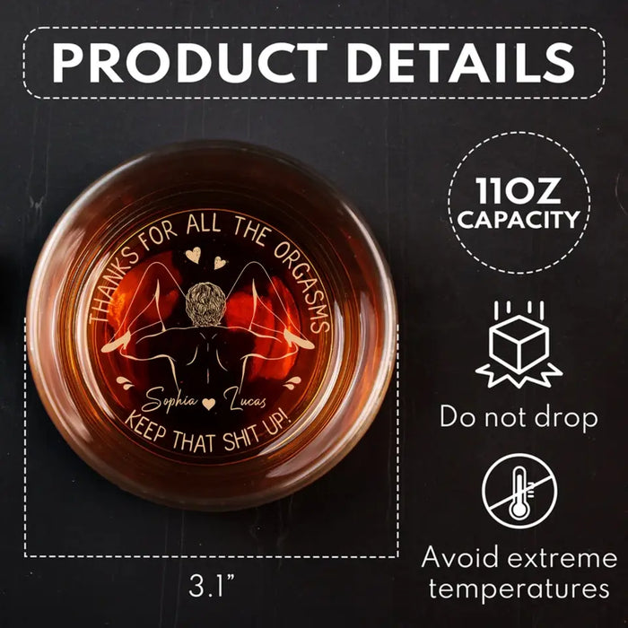 Personalized Couple Engraved Whiskey Glass - Gift Idea For Couple - Thanks For All The Orgasms