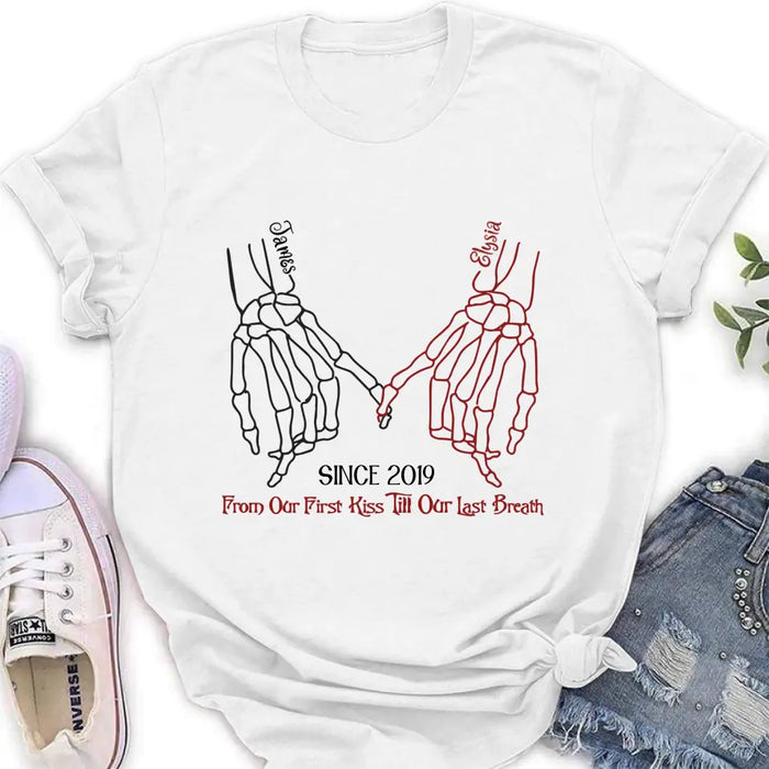 Personalized Couple Halloween T-shirt/Long Sleeve/Sweatshirt/Hoodie - Gift Idea For Couple - From Our First Kiss Till Our Last Breath