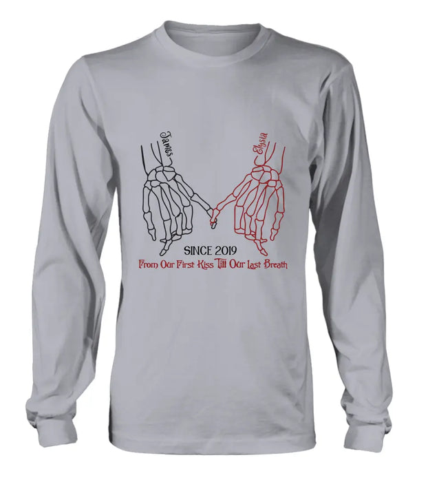 Personalized Couple Halloween T-shirt/Long Sleeve/Sweatshirt/Hoodie - Gift Idea For Couple - From Our First Kiss Till Our Last Breath