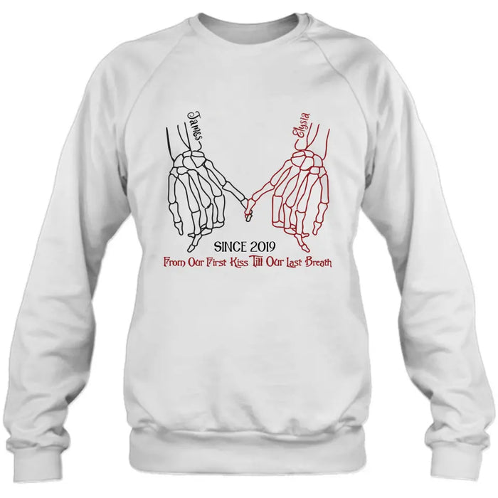 Personalized Couple Halloween T-shirt/Long Sleeve/Sweatshirt/Hoodie - Gift Idea For Couple - From Our First Kiss Till Our Last Breath