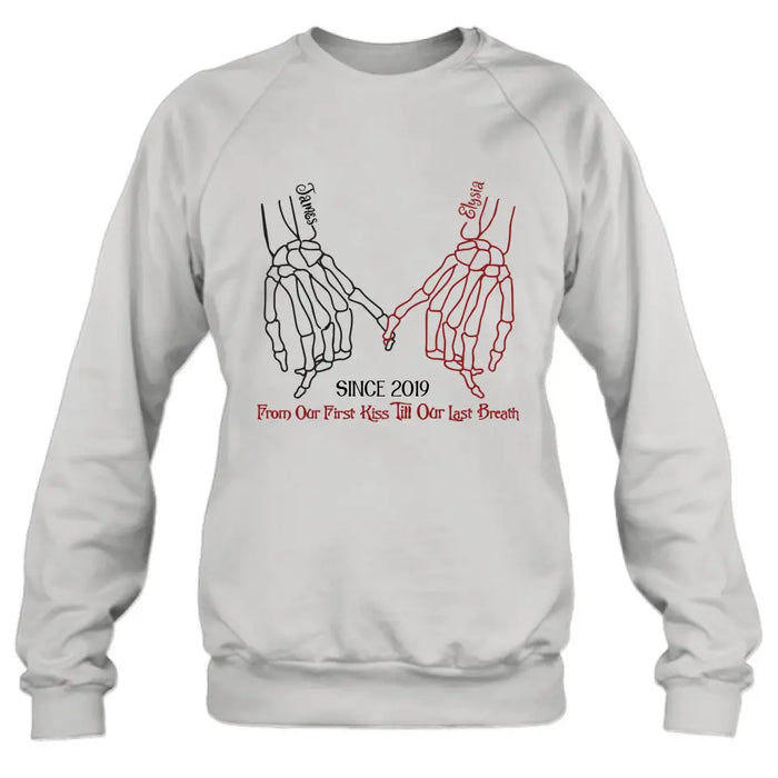 Personalized Couple Halloween T-shirt/Long Sleeve/Sweatshirt/Hoodie - Gift Idea For Couple - From Our First Kiss Till Our Last Breath