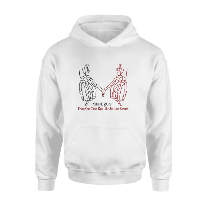 Personalized Couple Halloween T-shirt/Long Sleeve/Sweatshirt/Hoodie - Gift Idea For Couple - From Our First Kiss Till Our Last Breath