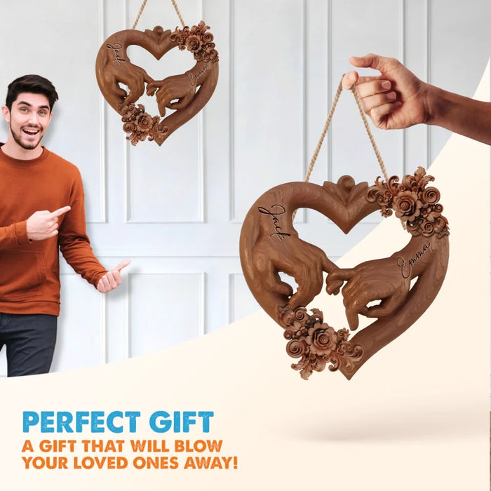 Personalized Couple Hand Wooden Sign - Gift Idea For Couple