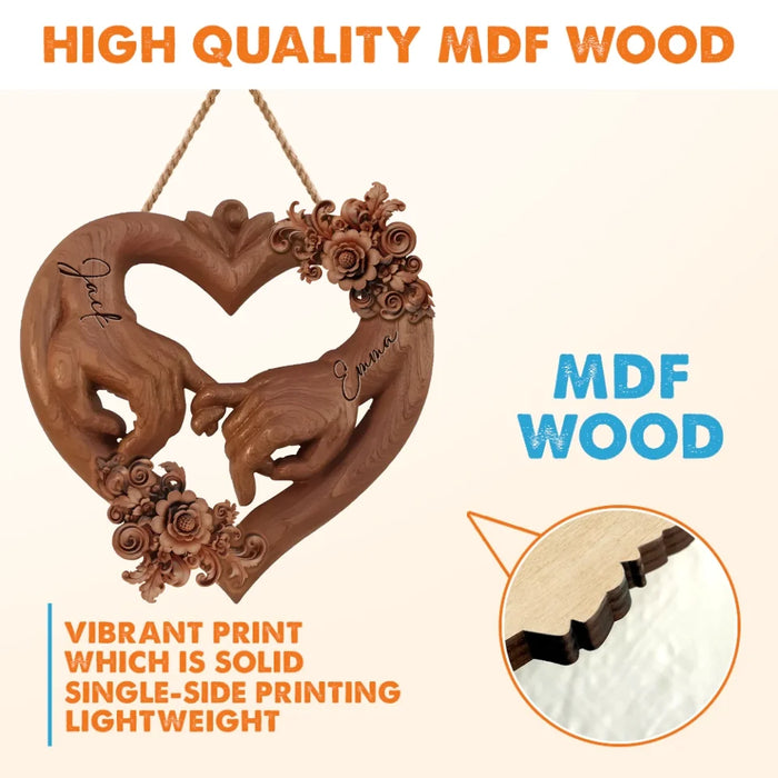 Personalized Couple Hand Wooden Sign - Gift Idea For Couple