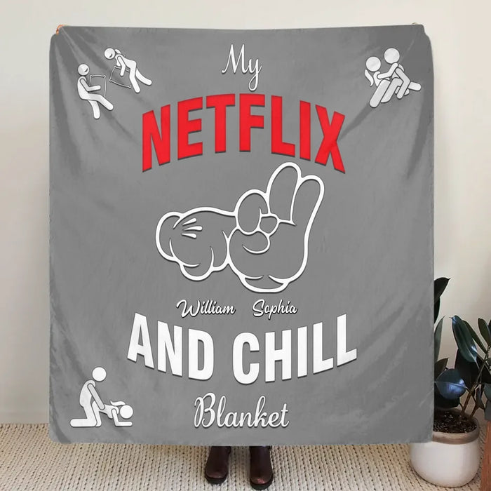 Personalized Couple Quilt/Fleece Throw Blanket - Gift Idea For Couple - My Netflix And Chill Blanket