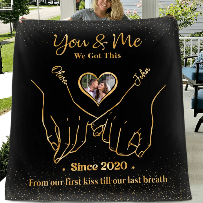 Personalized Couple Fleece Throw Blanket/Quilt - Upload Couple Photo - Anniversary Gift Idea For Couple/Him/Her/Valentines - You & Me We Got This