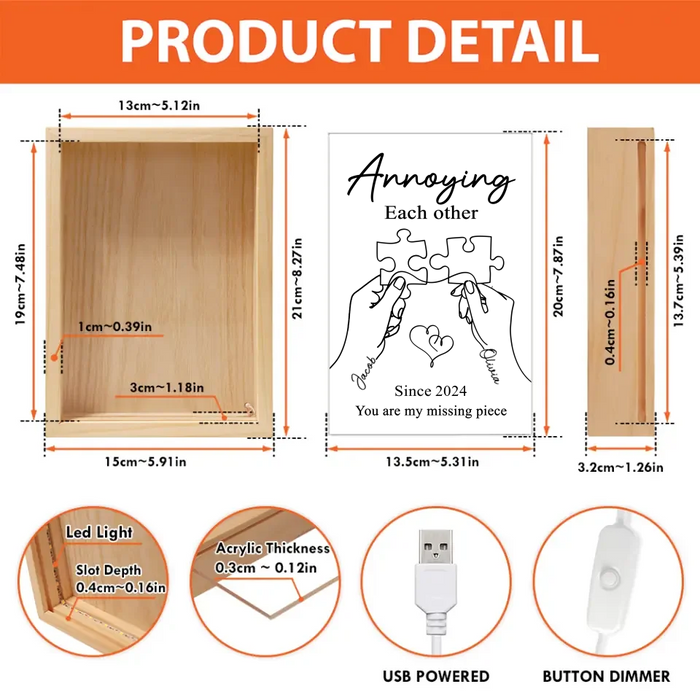 Personalized Couple Frame Light Box - You Are My Missing Piece - Valentines Gift Idea For Couple