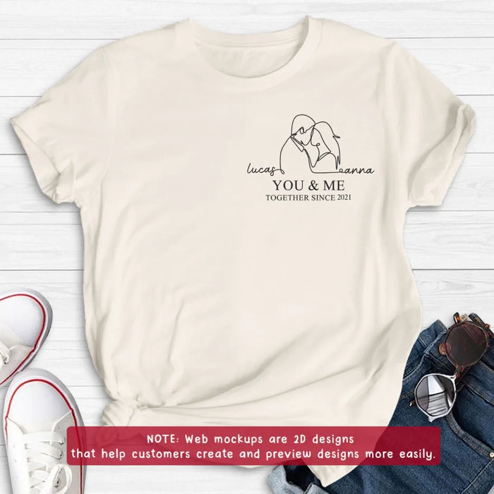Personalized Couple Portrait Embroidered T-shirt/Sweater/Hoodie - Photo To Line Drawing - Valentine's Day/Anniversary Gift Idea For Couple - You & Me Together Since