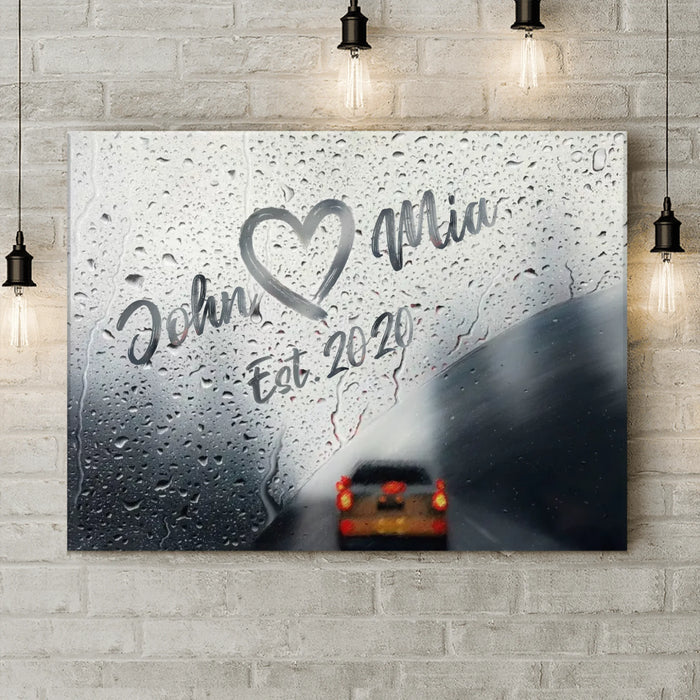 Personalized Couple Rainy Window Canvas - Anniverary Gift Idea For Couple - Custom Name And Year