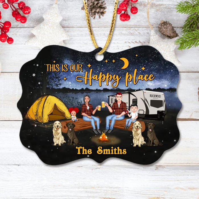Personalized Camping Family Rectangle Ornament - Gift Idea For Family With Up To 2 Kids and 4 Dogs - This Is Our Happy Place