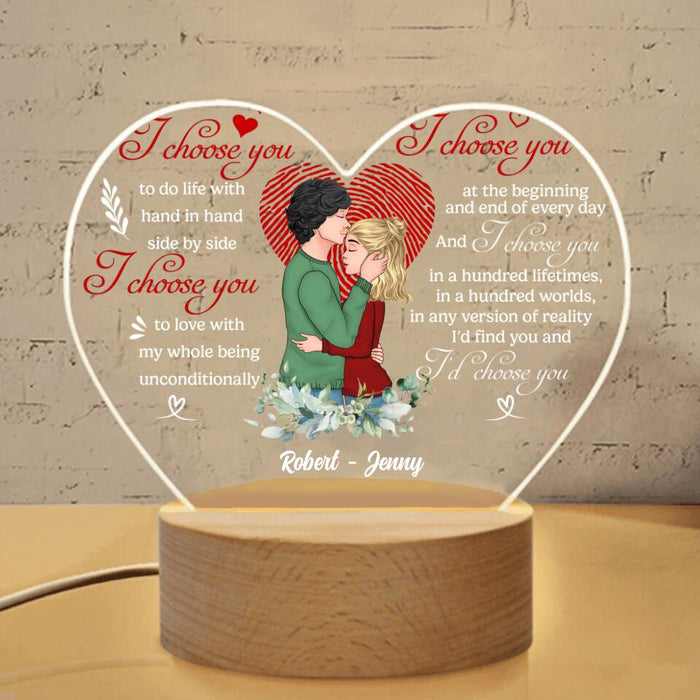 Personalized Couple Heart Acrylic Photo Panel With Light Base - Mother's Day Gift For Wife From Husband - I Choose You To Do Life With Hand In Hand Side By Side