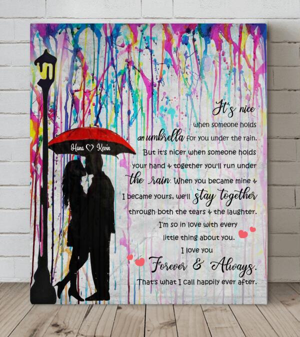 Personalized Wall Art Canvas - Couple Under The Rain - A2SS1O