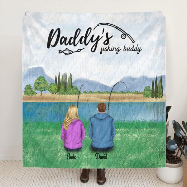 Personalized Father and Kid Go Fishing Quilt Blanket - Best Gift For Father's Day - Daddy's Fishing Buddy