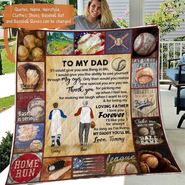 Personalized Baseball Father & Son Fleece Blanket/Quilt - Best Father's Day Gift From Son To Dad - If I Could Give You One Thing In Life