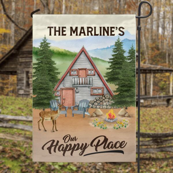 Personalized Off-Grid/Log Cabin Life Flag - Best Gift For Family/Couple - Our Happy Place - IR6K80